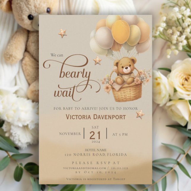 Invitation Teddy Bear Balloon Baby shower garçon d'attendre t (Créateur téléchargé)