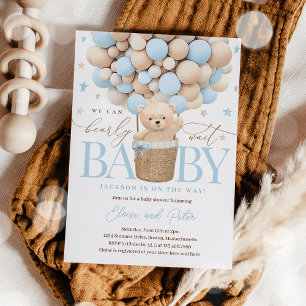 Invitation Teddy Bear Balloon Boy Bearly Wait Baby shower