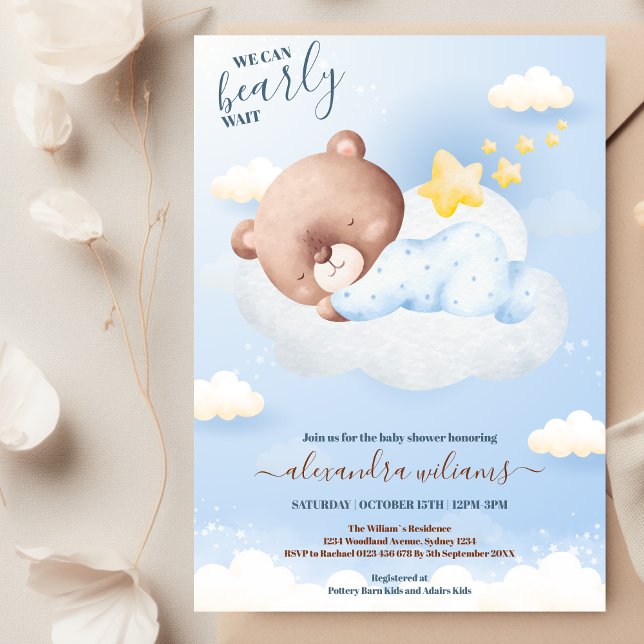 Invitation Teddy Bear Balloon Boy Bearly Wait Baby shower (Créateur téléchargé)
