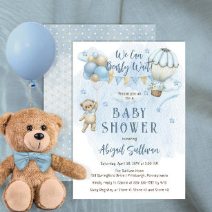 Invitation Teddy Bear Balloons Garçon Bearly Wait Baby shower