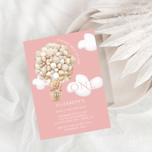 Invitation Teddy Bear Balloons Girl 1er anniversaire Invitati
