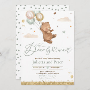 Invitation Teddy Bear Bearly Attendre Baby shower neutre selo