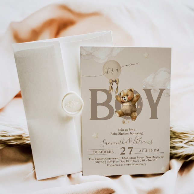 Invitation Teddy Bear Bearly Wait Balloon Baby Boy Shoy Inv (Créateur téléchargé)