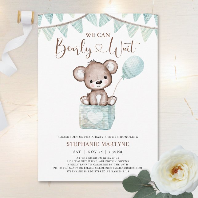 Invitation Teddy Bear Bearly Wait Blue Balloon Baby shower da (Créateur téléchargé)