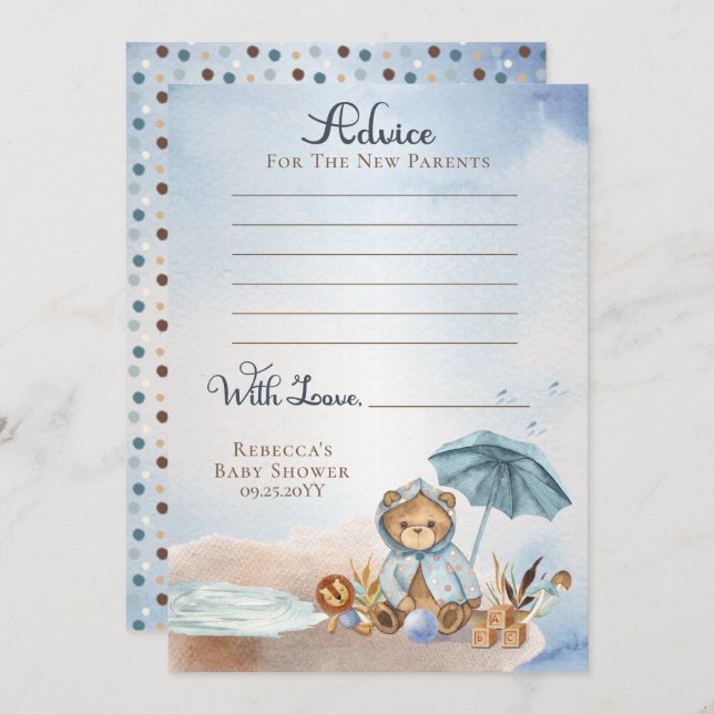 Invitation Teddy Bear Bearly Wait Boy Baby shower Conseils (Devant / Derrière)