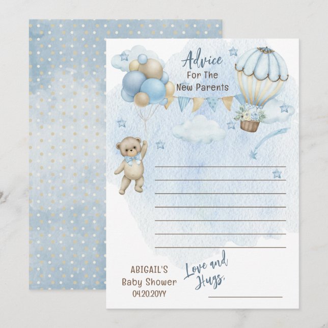 Invitation Teddy Bear Bearly Wait Boy Baby shower Conseils (Devant / Derrière)