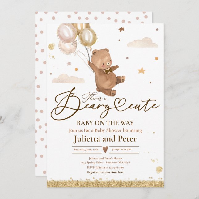 Invitation Teddy Bear Beary Baby shower neutre genre mignon (Devant / Derrière)