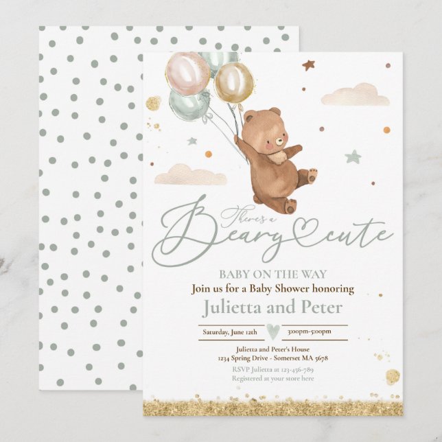 Invitation Teddy Bear Beary Baby shower neutre genre mignon (Devant / Derrière)