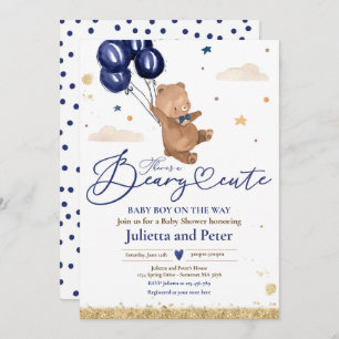 Invitation Teddy Bear Beary mignonne Bébé Garçon Baby shower 
