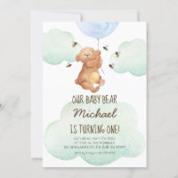 Teddy Bear Bees Baby Bear 1er Anniversaire Invitat
