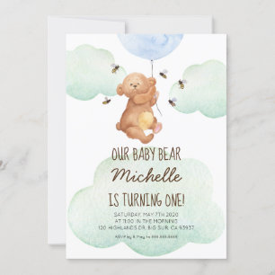 Invitation Teddy Bear Bees Baby Bear 1er Anniversaire Invitat