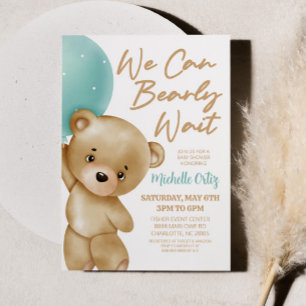 Invitation Teddy Bear Bleu Nous Pouvons Bearly Wait Baby show