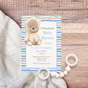 Invitation Teddy Bear Blue Baby Baby shower garçon