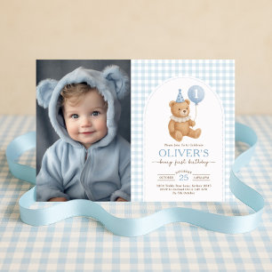 Invitation Teddy Bear Blue Balloon Beary Premier anniversaire