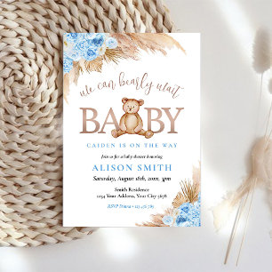 Invitation Teddy Bear Blue Boy Bearly Wait Baby shower