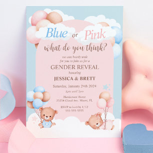 Invitation Teddy Bear Blue ou rose Genre Révélation