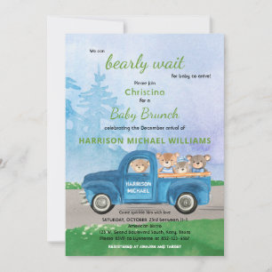 Invitation Teddy Bear Blue Truck Green Forest Boy Baby shower