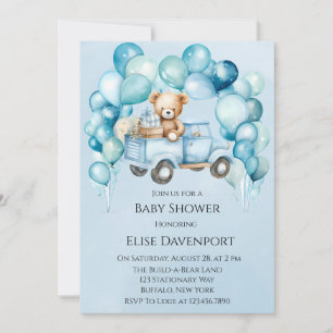Invitation Teddy Bear Blue Vintage Truck Baby shower garçon