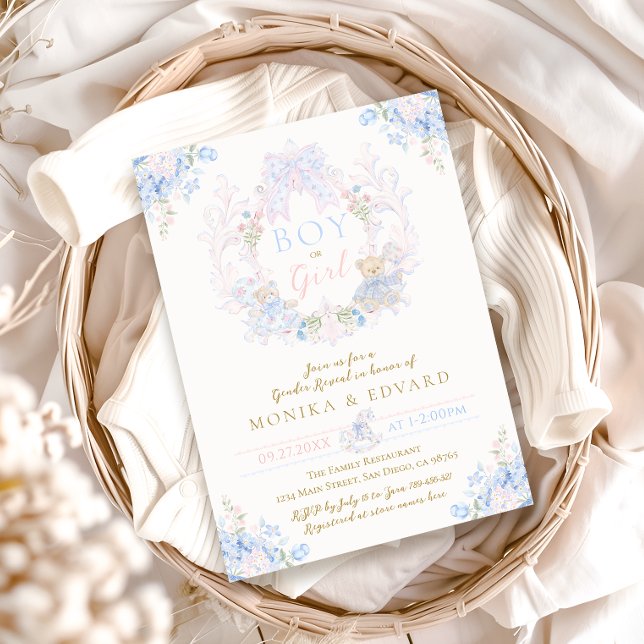 Invitation Teddy Bear Bow Floral Boy ou Girl Genre Reveillez (Créateur téléchargé)
