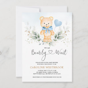 Invitation Teddy Bear Boy, Baby shower de feuillage vert