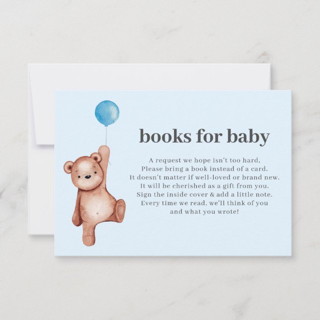 Invitation Teddy Bear Boy Baby shower Livres Pour Baby Insert (Devant)