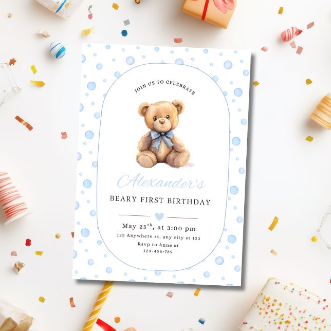 Invitation Teddy Bear Boy Birthday Invite, Boys 1st Birthday (Créateur téléchargé)