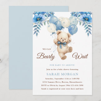 Invitation Teddy Bear Boy Blue | Baby shower d'attente précoc