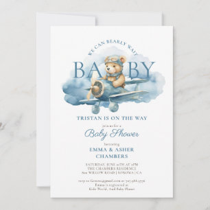 Invitation Teddy Bear Boy Blue Bearly Wait Baby shower
