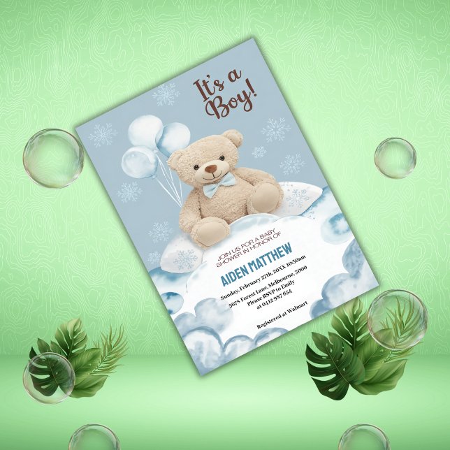 Invitation Teddy Bear Boy Blue Bearly Wait Baby shower (Créateur téléchargé)