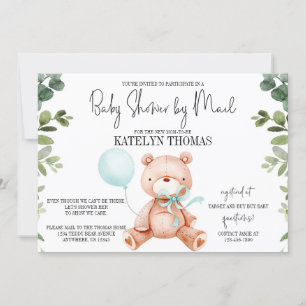Invitation Teddy Bear Boy Greenery Baby shower par Mail