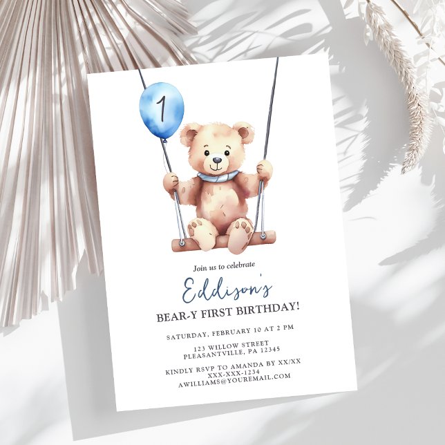 Invitation Teddy Bear Boy Premier anniversaire (Créateur téléchargé)