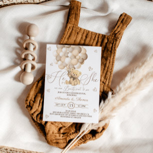 Invitation Teddy Bear Brown Balloons neutres Révélation de ge