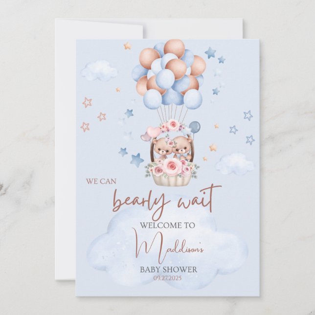 Invitation Teddy Bear Brown et Baby shower bleu (Devant)