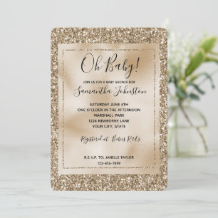 Invitation Teddy Bear Brown Gold Glam Parties scintillant