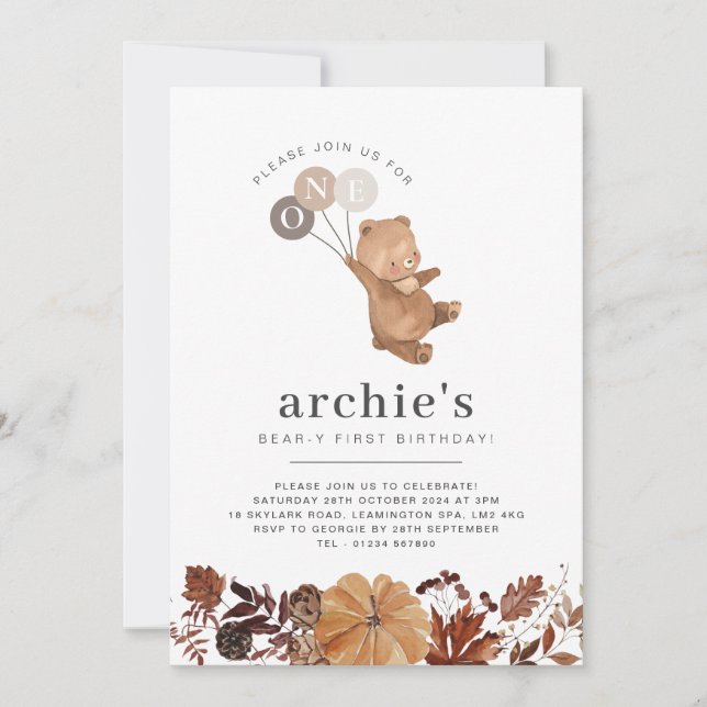Invitation Teddy Bear Citrouille - 1er anniversaire Invitatio (Devant)