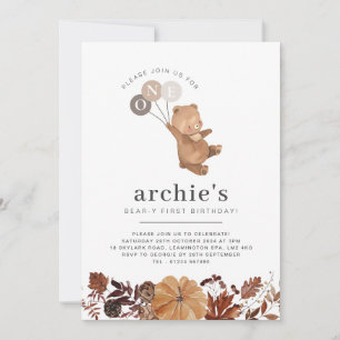Invitation Teddy Bear Citrouille - 1er Anniversaire Photo Inv