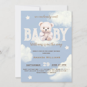 Invitation Teddy Bear Cloud 9 Bearly Wait Blue Boy Douche