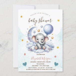 Invitation Teddy Bear Cloud Moon Stars Baby shower