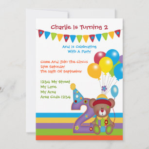 Invitation Teddy Bear Clown Deuxième fête d'anniversaire