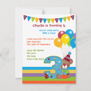 Invitation Teddy Bear ClownTroisième fête d'anniversaire