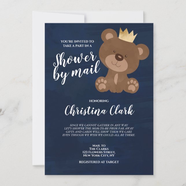 Invitation Teddy Bear Douche par Mail Boy Navy Blue (Devant)