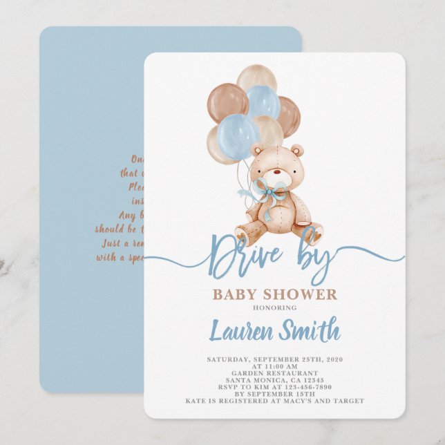 Invitation Teddy Bear Drive par Baby shower Boy (Devant / Derrière)