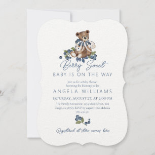 Invitation Teddy Bear Dusty Blue Berry Baby shower doux