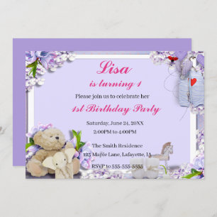 Invitation Teddy Bear Elephant Horse fête d'anniversaire