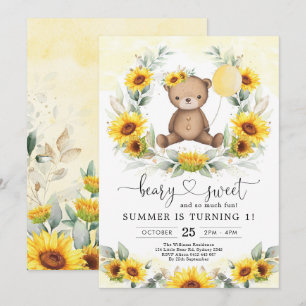 Invitation Teddy Bear Été Tournesol Vert Anniversaire Fille