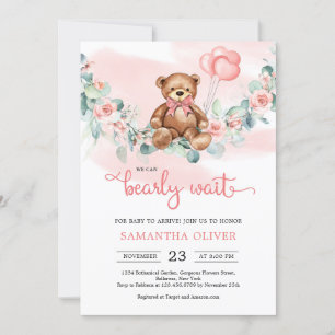 Invitation Teddy Bear Eucalyptus Wreath Girl Baby shower Invi
