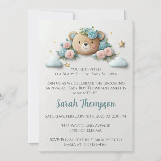 Invitation Teddy Bear Floral (Devant)