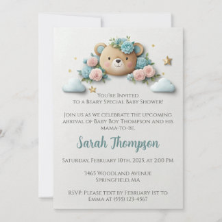 Invitation Teddy Bear Floral