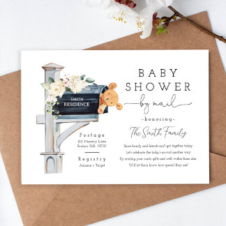 Invitation Teddy Bear Floral Baby Shower by Mail