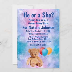 Invitation Teddy Bear Genre Revela Party